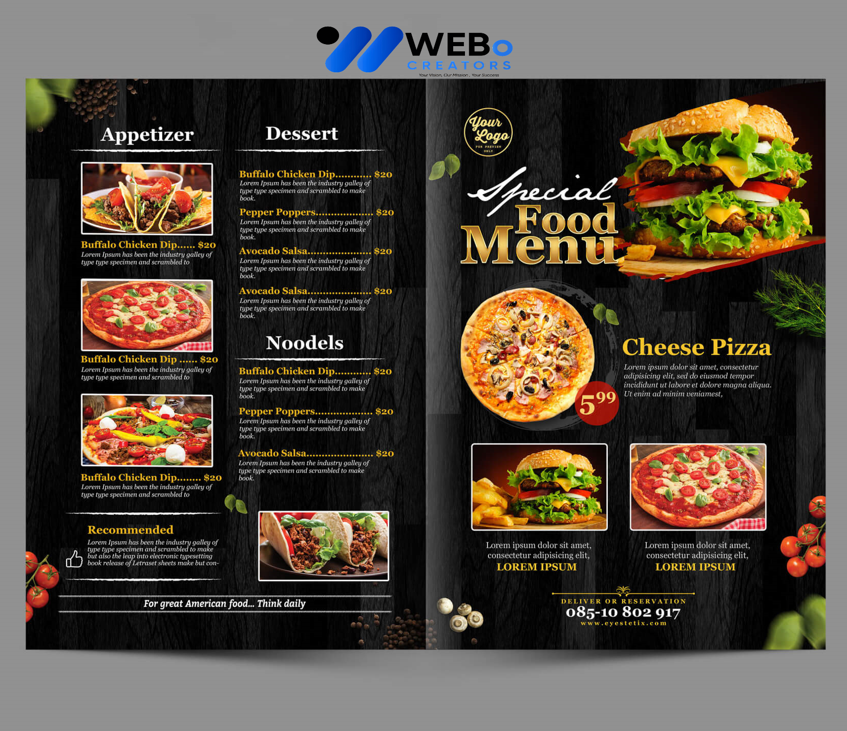 Modern restaurant menu design Phoenix 2026 café menu layout food branding design services